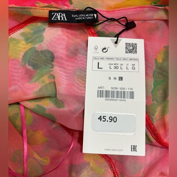 ZARA Printed Tiered Ruffle Mini Dress Size Large NWT  5 0447 - Picture 7 of 9